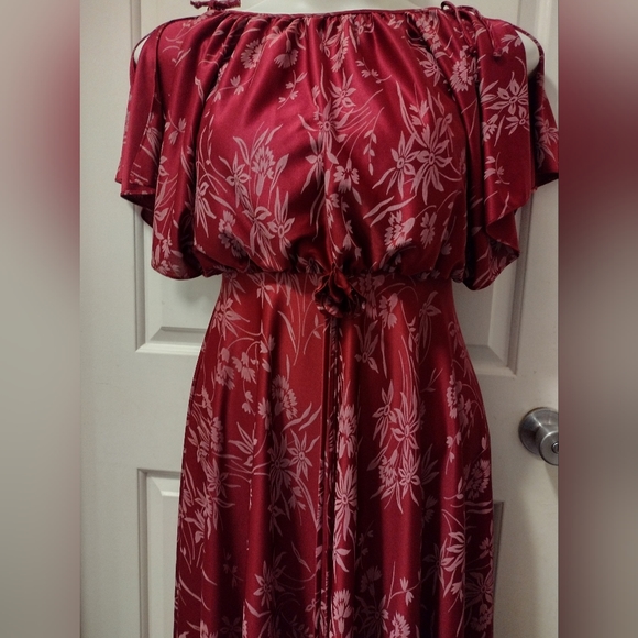 Vintage Alert! Union Made70's Floral Flutter Sleeve Maxi Dress Sz 7-8 - Picture 6 of 8